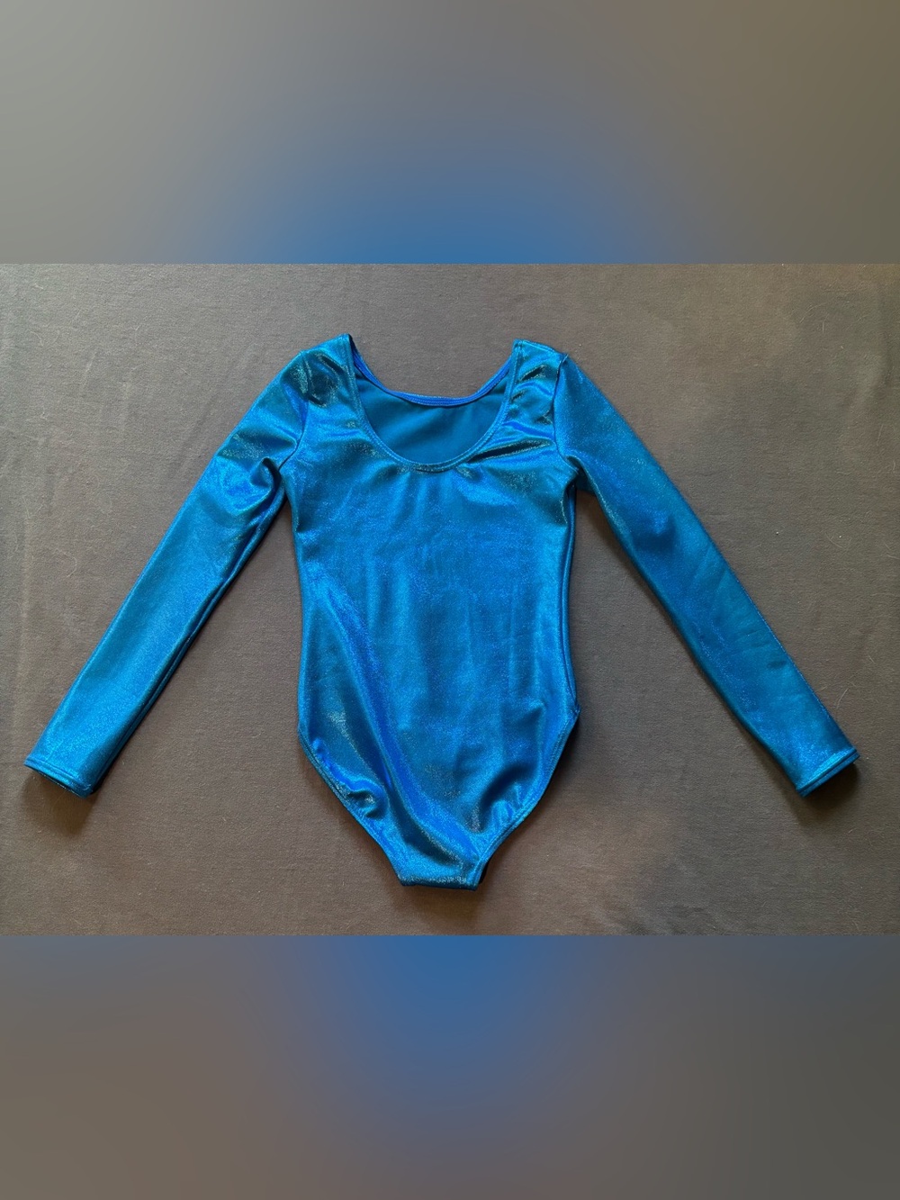 Balera Blue Metallic Shimmer Long Sleeve Scoop Back Dance Leotard Girls IC 7/8